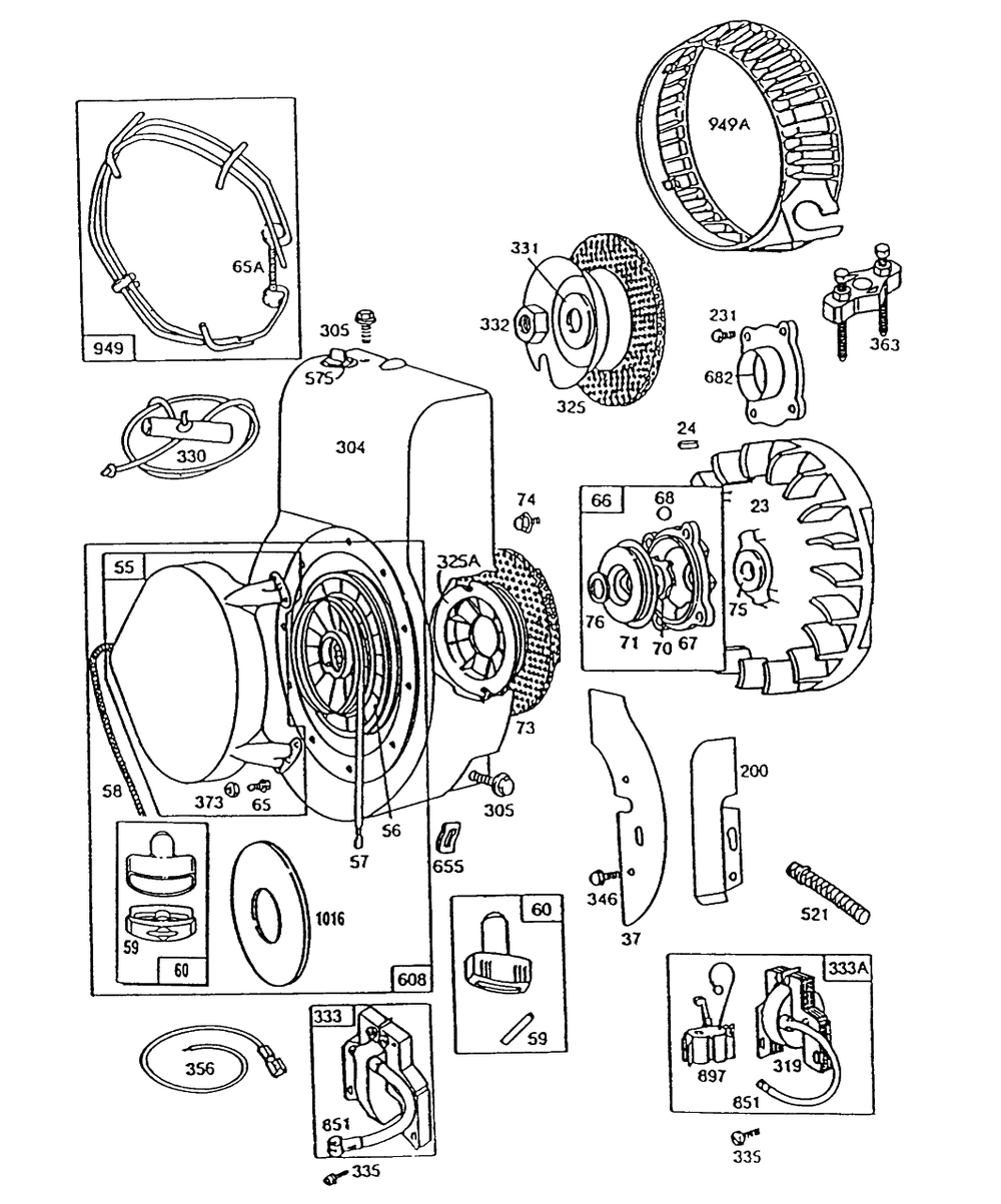 Blower Hsg,flywheel,rewind Diagram and Parts List for 130202-1820-XX  Briggs and Stratton Engine